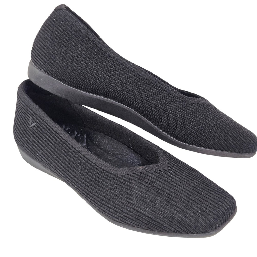 Vivaia Margot Square Toe Flats Womens 8.5/39 Black Ribbed Knit V-Cut Sustainable